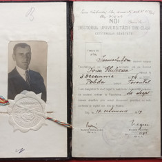 Cluj Kolozsvar Carnet student Facultatea de drept 1919 timbre fiscale