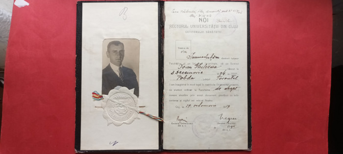Cluj Kolozsvar Carnet student Facultatea de drept 1919 timbre fiscale