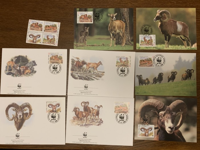 cipru - muflon - serie 4 timbre MNH, 4 FDC, 4 maxime, fauna wwf