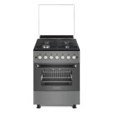 Aragaz Studio Casa Scala Graphite Grey 60 cm, 4 arzatoare gaz, Grill electric, Rotisor, Gratare fonta, Aprindere electrica, Clasa energetica A, Gri