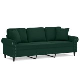 Cumpara ieftin Canapea cu 3 locuri cu pernute, verde inchis, 180 cm, catifea