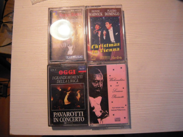 LOT de 4 casete audio inregistrate (2 Placido Domingo, 2 Luciano Pavarotti)