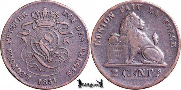 1851, 2 Centimes - Leopold I - Regatul Belgiei