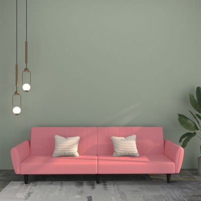 vidaXL Canapea extensibilă cu 2 locuri, roz, catifea 375861 foto
