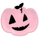 Farfurii dovleac, 25x22cm, hartie, roz, PartyTime Halloween, set 6 buc