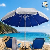 Umbrela de Plaja anti-vant Argintie Bleu UPF 50+ cu Cadru Metalic - &Oslash;2m