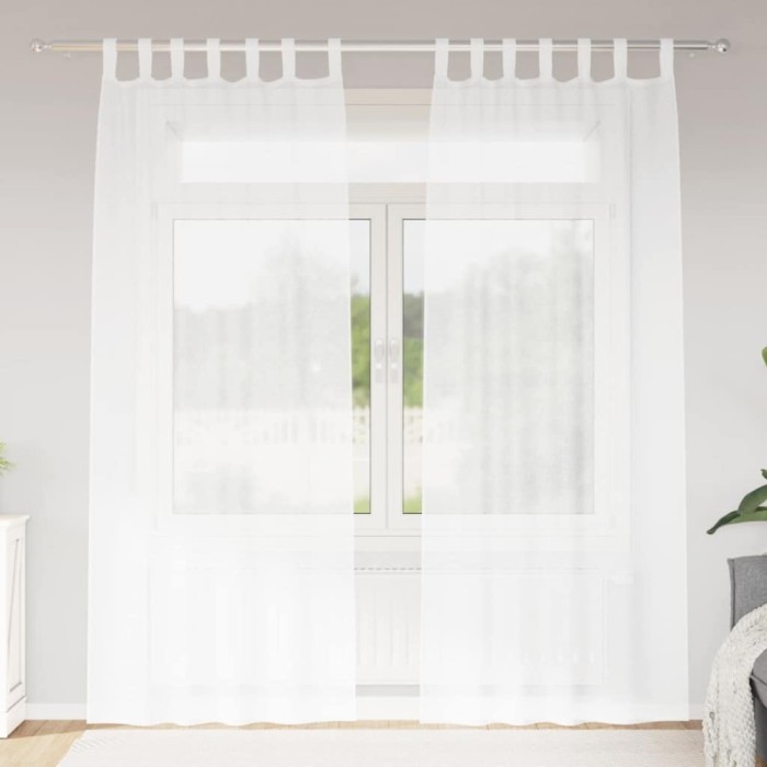 Perdele cu perdele 2 pcs Alb 140 x 225 cm Poliester
