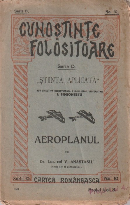 V. ANASTASIU - AEROPLANUL ( INTERBELICA )