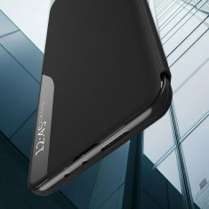 Husa iPhone 15 Pro Max tip carte piele ecologica, protectie completa fata-spate, suport stand video, eFold Series Negru, Techsuit