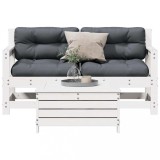 VidaXL Set mobilier de grădină cu perne, 3 piese, alb, lemn masiv pin