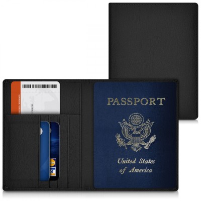 Husa pentru pasaport cu slot card, Kwmobile, Negru, Piele ecologica, 39078.01 foto