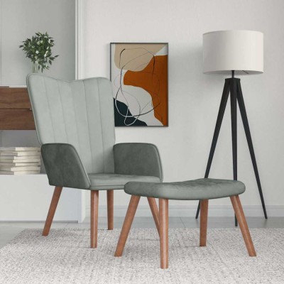 vidaXL Scaun de relaxare cu taburet, gri deschis, catifea 327666 foto