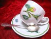 SET CEASCA CAFEA CU FARFURIE PORTELAN HEINRICH BAVARIA DECOR FLORI SI FLUTURI SI LINGURITA ARGINTATA