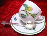 SET CEASCA CAFEA CU FARFURIE PORTELAN HEINRICH BAVARIA DECOR FLORI SI FLUTURI SI LINGURITA ARGINTATA