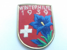 Insigna -Elvetia-VINTAGE AUTHENTIC WINTERHILFE 1939 -Brodata foto