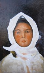 Pictura fata cu basma alba semnat Cimpoesu dupa Grigorescu.