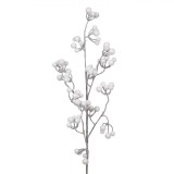 Ramură Decorativă Crăciun, 80cm, Bile Albe, Glitter, Alb, Oem