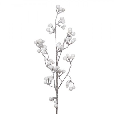 Ramură Decorativă Crăciun, 80cm, Bile Albe, Glitter, Alb foto