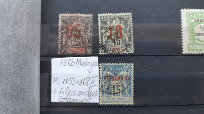 1912-Madagascar,Alexandrie-Mi=115I+118II-stampil.-Mi=+60Eur