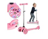 Trotineta cu 3 roti pentru copii cu roti luminoase LED, roz, MalPlay 111334
