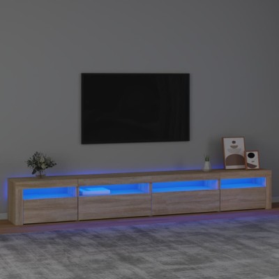 vidaXL Comodă TV cu lumini LED, stejar sonoma, 270x35x40 cm foto