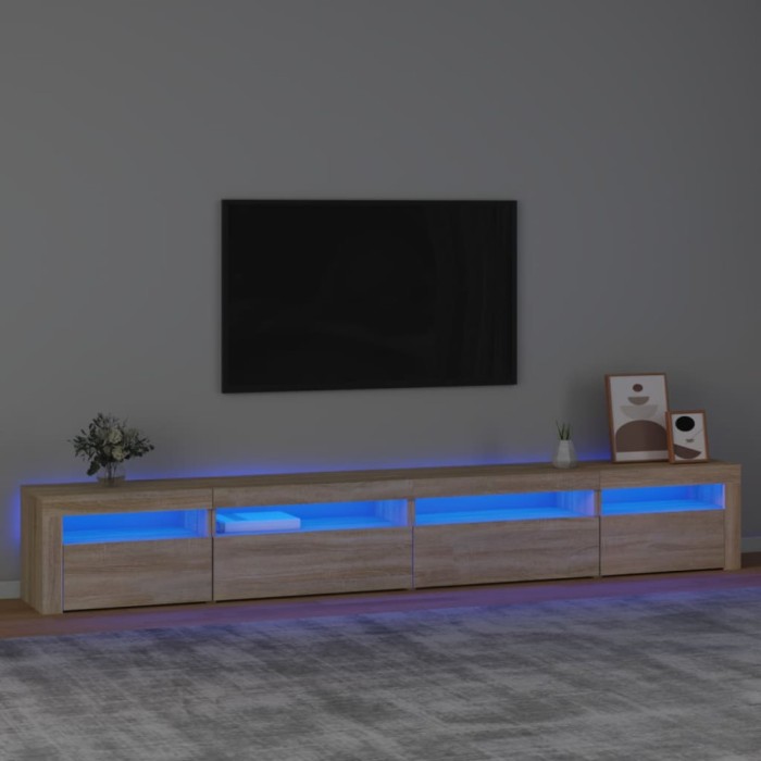 vidaXL Comodă TV cu lumini LED, stejar sonoma, 270x35x40 cm