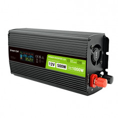 Invertor auto Green Cell de la 12V la 230V Convertor de tensiune (amplificator de tensiune) 500W/1000W Undă sinusoidală pură, cu afișaj LCD