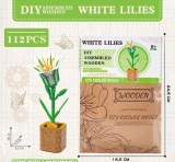 Set creativ DIY floare decorativa din lemn pentru asamblare si pictura, 112 piese - Crin Alb