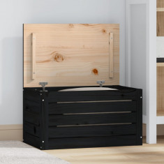Cutie de depozitare, negru, 59,5x36,5x33 cm, lemn masiv de pin foto