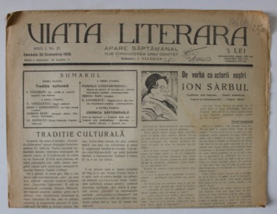VIATA LITERARA , SAPTAMANAL , No. 25 , 1926 foto