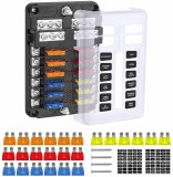 Cutie sigurante auto Techstar, panou 12 circuite, 12-24V, max. 100A, LED avertizare, bara pozitiv/negativ, 24 sigurante 5A/10A/15A/20A, capac transpar