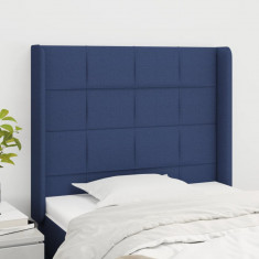 Tablie de pat cu aripioare, albastru, 83x16x118/128 cm, textil GartenMobel Dekor