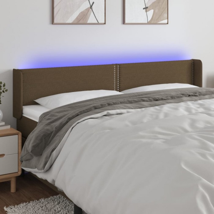 vidaXL Tăblie de pat cu LED, maro &icirc;nchis, 203x16x78/88 cm, textil