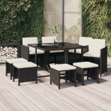 Cumpara ieftin Gossi set mobilier de gradina cu perne, 9 piese, negru, poliratan