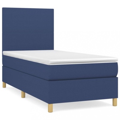 Pat box spring cu saltea, albastru, 80x200 cm, textil foto
