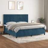 vidaXL Pat box spring cu saltea, albastru &icirc;nchis, 200x200 cm, catifea 3143047