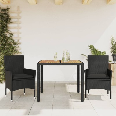 Set mobilier gradina perne 3 piese negru poliratan/lemn acacia GartenMobel Dekor foto