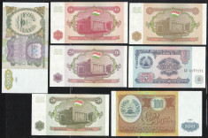 Tadjikistan / Tajikistan lot 7 bancnote 1-200 ruble 1994 UNC pick 1-7 foto