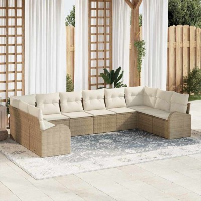 vidaXL Set de canapele pentru grădină 10 pcs Bej Rattan poli 3346221 foto
