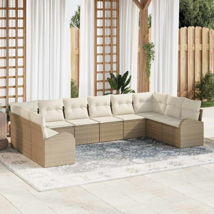 vidaXL Set de canapele pentru grădină 10 pcs Bej Rattan poli 3346221