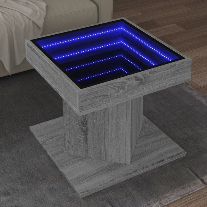 vidaXL Măsuță de cafea cu LED sonoma gri 50x50x45cm lemn prelucrat