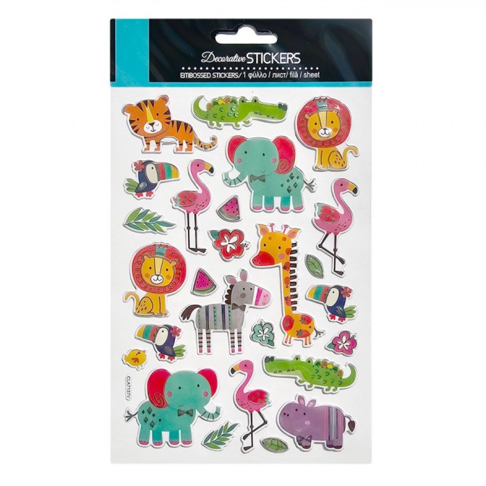 Set Autocolante Animale Sălbatice, 3D, Detalii Argintii, 27 Bucăți, Multicolor