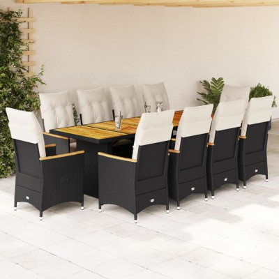 vidaXL Set bistro de grădină, 11 piese, cu perne, negru, poliratan 3277250 foto