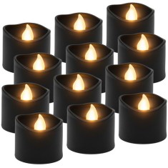 12 Lumanari LED Flacara | Pastila - Negru
