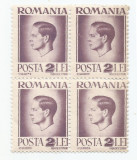 |Romania, LP 187/1945, Uzuale - Mihai I, hartie alba, 2 lei, bloc, MNH, Nestampilat