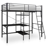 Cumpara ieftin Cadru de pat supraetajat cu masa, negru, 90 x 200 cm, metal