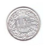 Moneda Elvetia 1 franc 1959, stare buna, curata, Europa, Argint