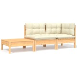 Gossi set mobilier gradina cu perne crem, 3 piese, lemn masiv de pin