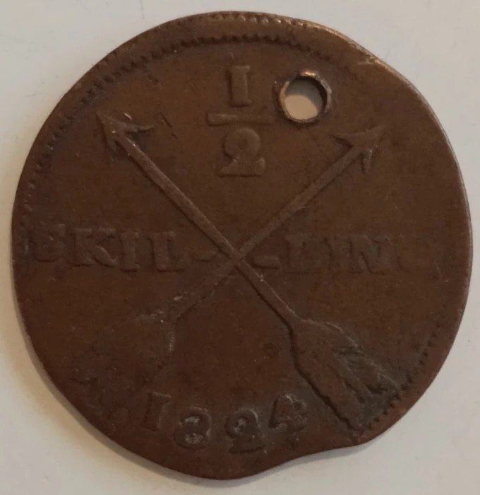 Moneda Suedia - 1/2 Skilling 1824 - An rar