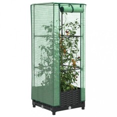 vidaXL Strat &icirc;nălțat cu husă de seră, aspect ratan, 40x40x123 cm 4015809
